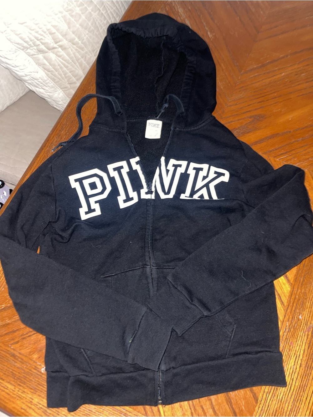 PINK Victoria's Secret Black Zip Hoodie with White Logo